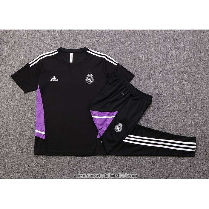 Chandal del Real Madrid 2022 2023 Manga Corta Negro y Purpura
